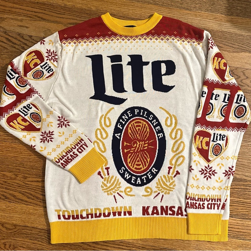 Miller Lite x Kansas City Chiefs Holiday Knit Sweater XL